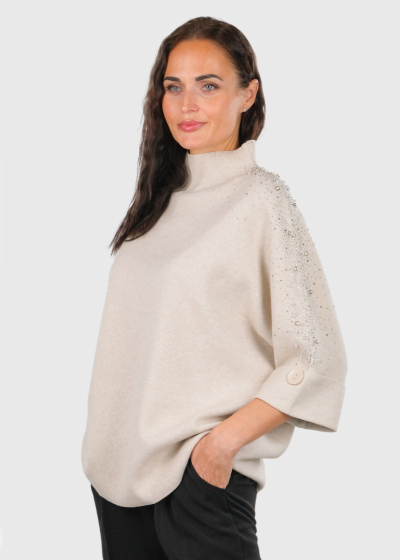 Adelaide light beige sweater with pearls