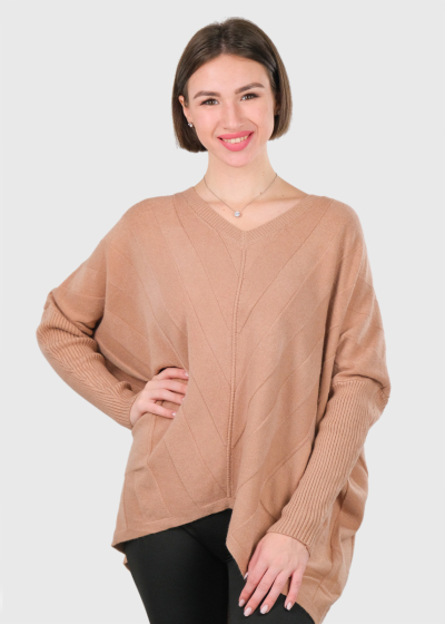 Angela light brown sweater with asymmetric hem