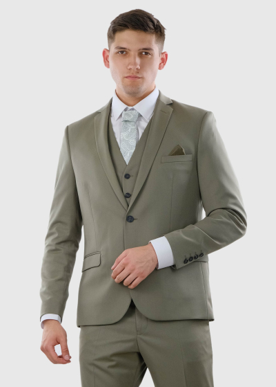 Ampelio Slim Fit light green woolen men's suit