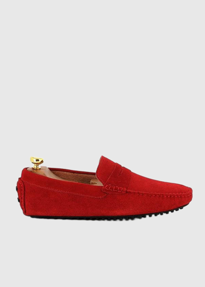 Red leather moccasins