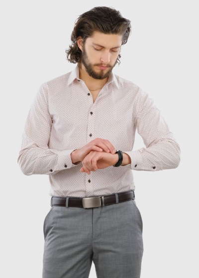 Slim Fit bēšs vīriešu krekls ar printu