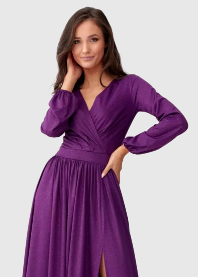 Nicoletta purple evening dress with split