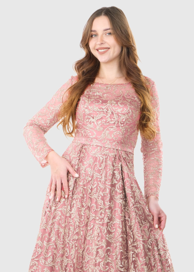 Eulalia pink long puffy evening dress with pattern