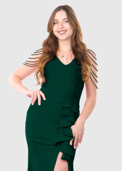 Eufemia green long evening dress with split