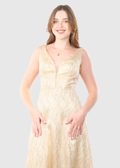 Nadia gold long evening dress
