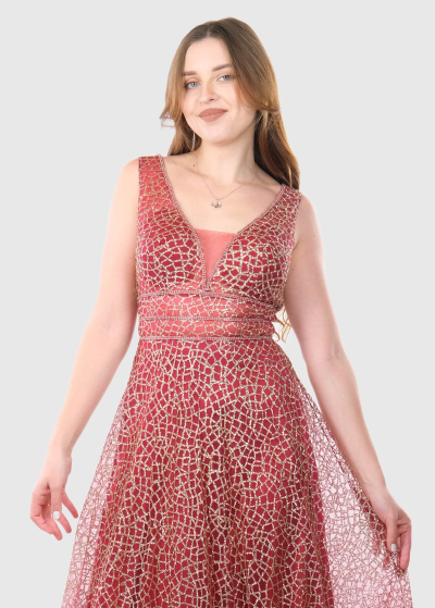 Fernanda red long open back evening dress