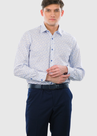 Slim Fit белая мужская рубашка с принтом