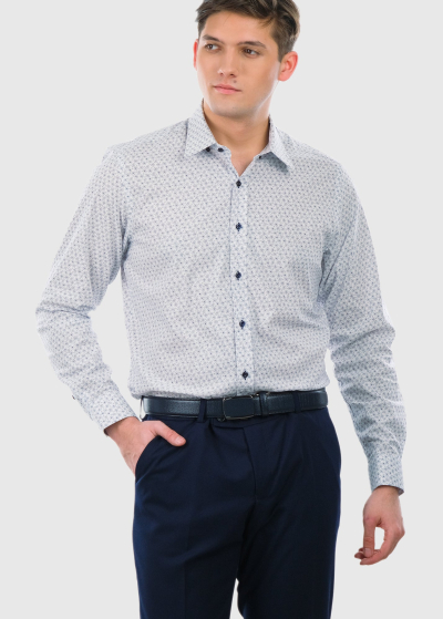 Slim Fit balts vīriešu krekls ar ziedu rakstu