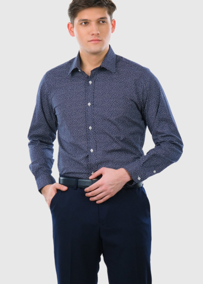 Slim Fit dark blue men's floral printed shirt