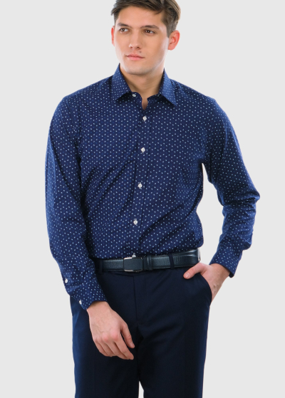 Slim Fit темно-синяя мужская рубашка с узором