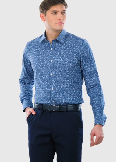 Slim Fit синяя мужская рубашка с узором