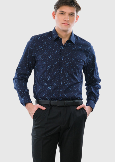 Slim Fit темно-синяя мужская рубашка с узором