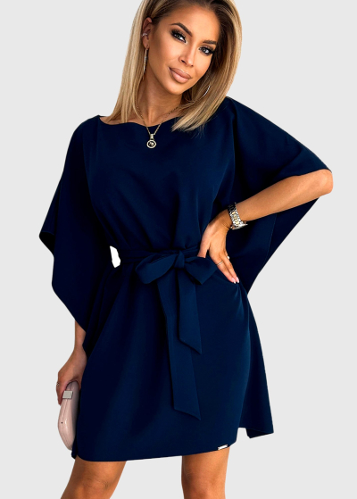 Agata dark blue evening dress with belt