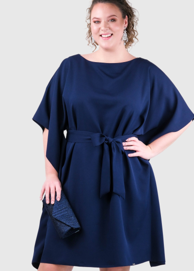 Agata Plus Size dark blue evening dress with belt