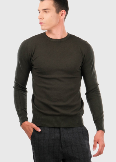 Gianni khaki men's sweater with round neck
