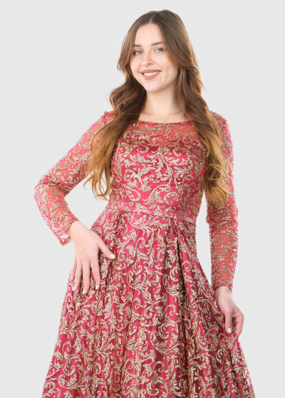 Eulalia long puffy evening dress with pattern