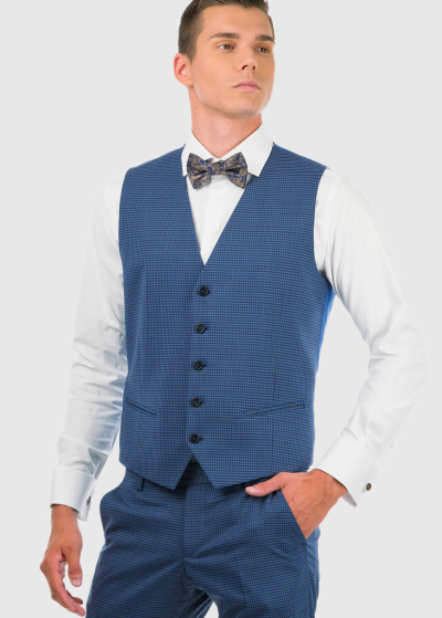 Martinus zila klasiska veste ar sīku kvadrātu rakstu