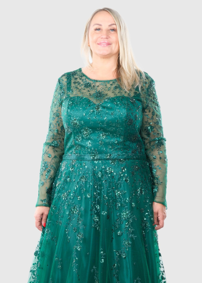 Filomena Plus Size green long evening dress