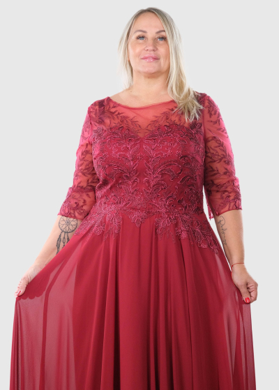 Filippa Plus Size bordo long evening dress with embellished upper