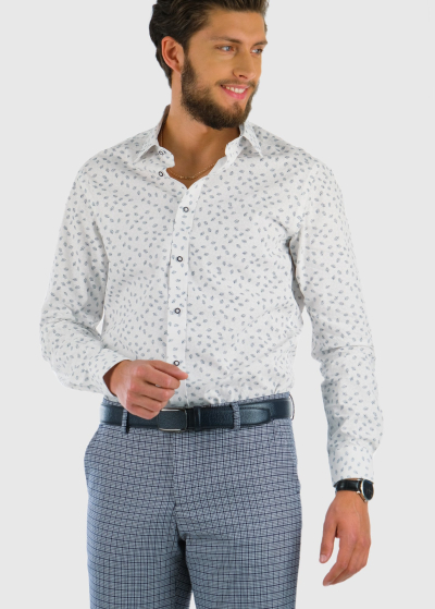 Slim Fit balts vīriešu krekls ar rakstu