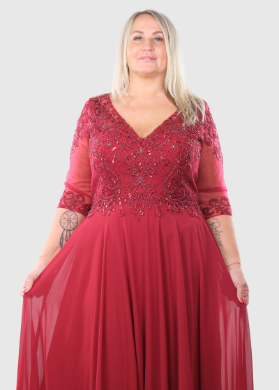 Fiamma Plus Size bordo long evening dress