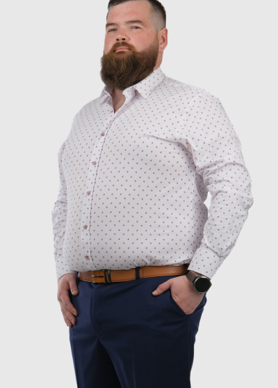 Regular Fit Lielo izmēru balts krekls ar rakstu