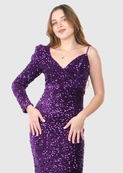 Eugenia purple long evening dress with sequins
