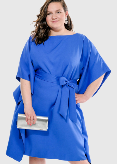 Agata синее платье свободного кроя с поясом Большого размера