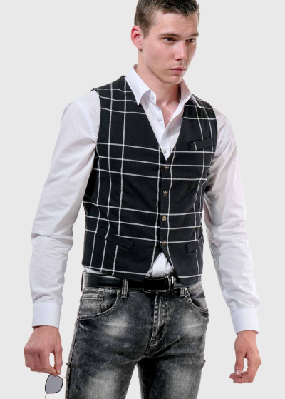 Casimiro melna vīriešu rūtaina veste