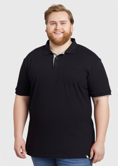 Rocco Plus Size black men's Polo Shirt with pocket