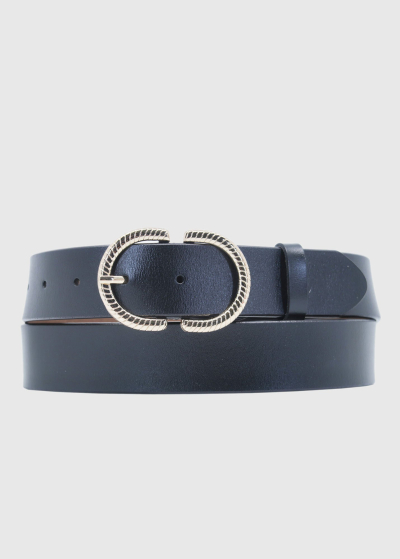 Alba black leather belt with a metal buckle