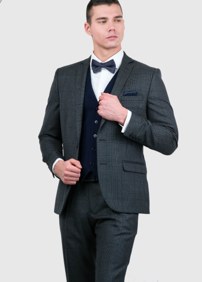Dorieno Slim Fit dark-grey woolen checkered suit