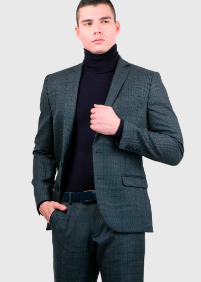 Dorieno Slim Fit dark-grey woolen checkered suit 