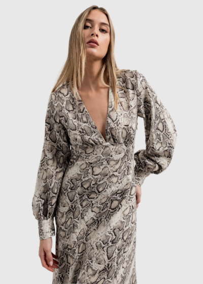 Beige evening dress in animal print