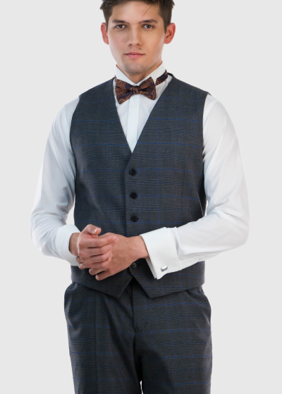 Livio tumši pelēka klasiska rūtaina veste