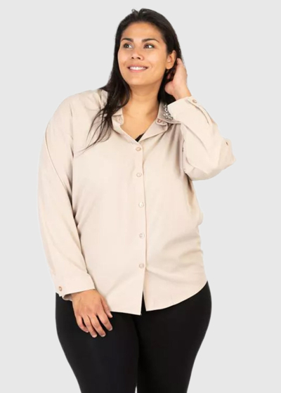Amedea Plus Size beige women's appliqued shirt