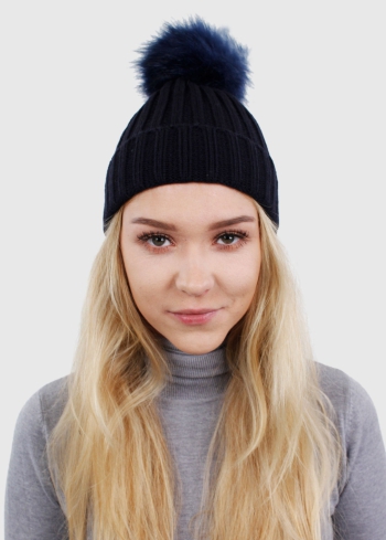 Ave dark blue pom pom hat