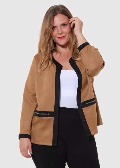Alessia Plus Size brown blazer with pockets