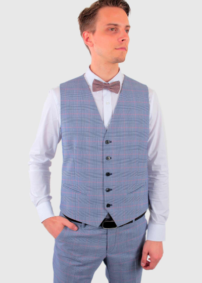 Eusebio gaiši zila klasisks rūtainā veste