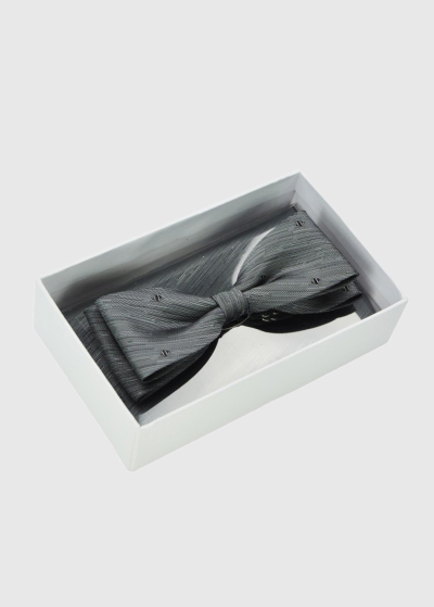 Grey patterned bow tie and handkerchief