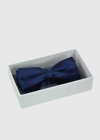 Dark blue patterned bow tie and handkerchief