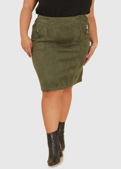 Adelaide Plus Size khaki bodycon skirt with pockets