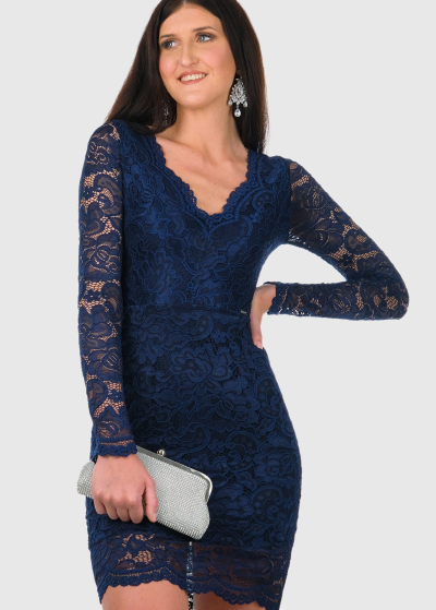 Teresa blue bodycon evening dress with lace