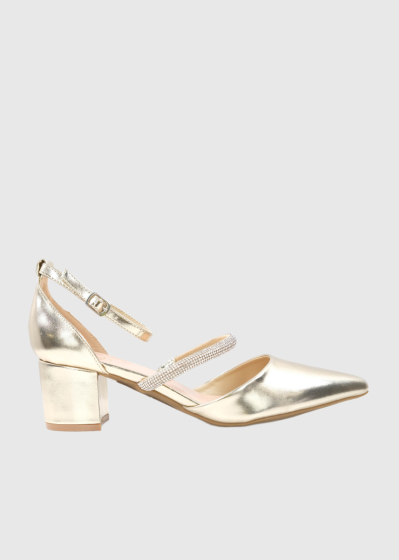 Edvige gold women's thick heeled shoes