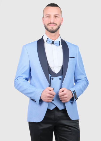 Adamo Slim Fit light blue sparkle men's suit