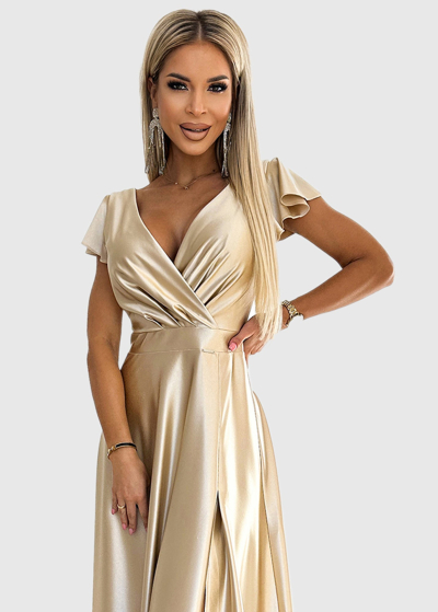 Licia beige long evening dress