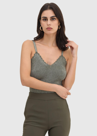 Crocetta khaki V-neck top 