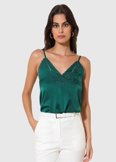 Crocifissa green thin shoulder straps top
