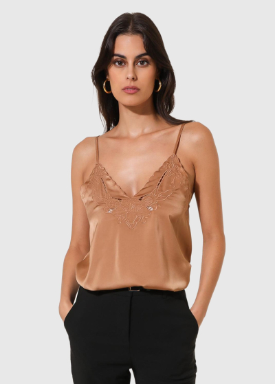 Crocifissa light brown thin shoulder straps top