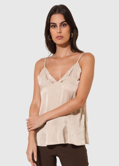 Crocifissa beige thin shoulder straps top